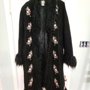 Large leather black coat